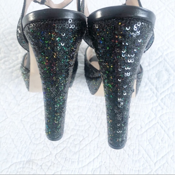 Miu Miu Black Sequined Glitter Platform Sandals 40.5 or Sz 10 - Picture 6 of 14